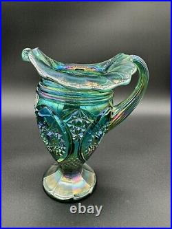 Fenton 1997 Green Carnival Glass Hobstar Pitcher