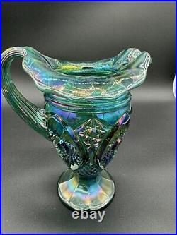 Fenton 1997 Green Carnival Glass Hobstar Pitcher