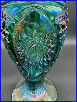 Fenton 1997 Green Carnival Glass Hobstar Pitcher