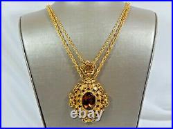 Florenza Large Amber Topaz Black Crystal Rhinestone Gold Tone Festoon Neckla Ce