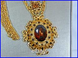 Florenza Large Amber Topaz Black Crystal Rhinestone Gold Tone Festoon Neckla Ce