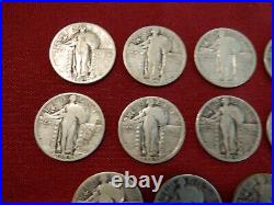 Fourteen 14 1929-P Standing Liberty Quarters All Readable, All Circulated