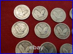 Fourteen 14 1929-P Standing Liberty Quarters All Readable, All Circulated