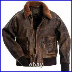 G1 Aviator A2 Bomber Flight Pilot Distressed Brown Real Leather Shearling Jacket