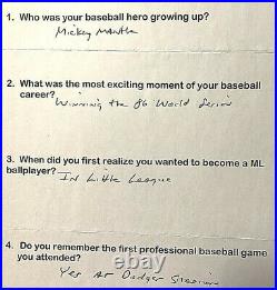 Gary Carter Rare Orig. Signed/heavily All Hand Inscribed Completed Questionnaire