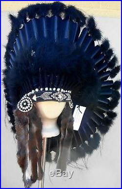Genuine Native American Navajo Indian Headdress 36 BLACK LEGEND all Black