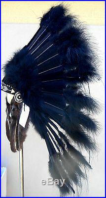 Genuine Native American Navajo Indian Headdress 36 BLACK LEGEND all Black