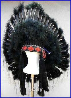 Genuine Native American Navajo Indian Headdress 36 BLACK LEGEND all Black