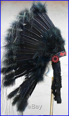 Genuine Native American Navajo Indian Headdress 36 BLACK LEGEND all Black