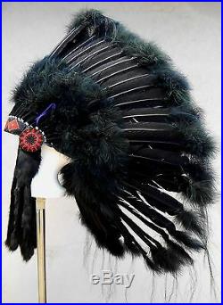 Genuine Native American Navajo Indian Headdress 36 BLACK LEGEND all Black