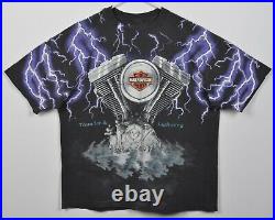 Harley-Davidson Men's XL Thunder Lightning All Over Print Vintage 90s T-Shirt