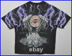 Harley-Davidson Men's XL Thunder Lightning All Over Print Vintage 90s T-Shirt
