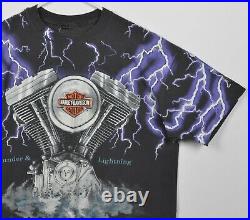 Harley-Davidson Men's XL Thunder Lightning All Over Print Vintage 90s T-Shirt