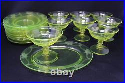 Imperial Glass Vaseline Floral Needle Etch 18pc Snack Sets With Stacked Stems