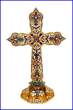 Jay Strongwater Gorgeous Ornate Cross On Stand Semiprecious Stones New No Box