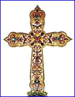Jay Strongwater Gorgeous Ornate Cross On Stand Semiprecious Stones New No Box