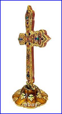 Jay Strongwater Gorgeous Ornate Cross On Stand Semiprecious Stones New No Box