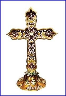 Jay Strongwater Gorgeous Ornate Cross On Stand Semiprecious Stones New No Box