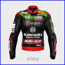 Kawasaki Motorbike Cowhide Leather Jacket Motorcycle Sports Leather Jacket