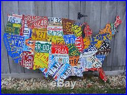 LARGE CUTOUT US LICENSE PLATE MAP- METAL WALL ART ALL 50 STATES! (Pub Bar Art)