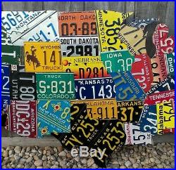 LARGE CUTOUT US LICENSE PLATE MAP- METAL WALL ART ALL 50 STATES! (Pub Bar Art)