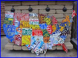 LARGE CUTOUT US LICENSE PLATE MAP- METAL WALL ART ALL 50 STATES! (Pub Bar Art)