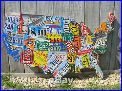 LARGE CUTOUT US LICENSE PLATE MAP- METAL WALL ART ALL 50 STATES! (Pub Bar Art)