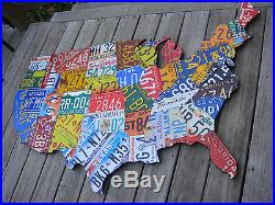 LARGE CUTOUT US LICENSE PLATE MAP- METAL WALL ART ALL 50 STATES! (Pub Bar Art)