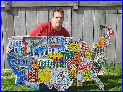 LARGE CUTOUT US LICENSE PLATE MAP- METAL WALL ART ALL 50 STATES! (Pub Bar Art)