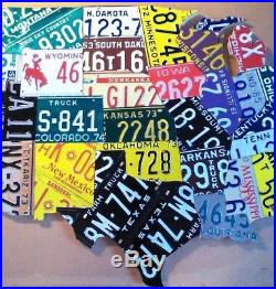 LARGE CUTOUT US LICENSE PLATE MAP- METAL WALL ART ALL 50 STATES! (Pub Bar Art)