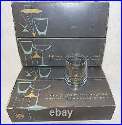 Libbey Roly Poly Tempo Juice Wine Glass Tumbler Aqua Blue Set / 16 with Boxes'70s