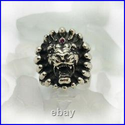 Lion on Fire Sterling Silver Ring with Ruby Stone