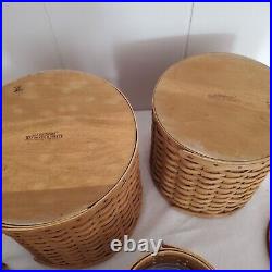 Longaberger Basket 4 Piece Canister Set, Wooden Lids, Inserts(3) Rattan Boho