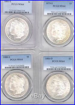Lot of 12 Different Morgan Silver Dollars All PCGS MS 64