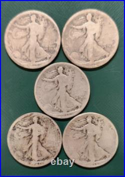 Lot of 5 Key/Semi-Key Walking Lib Halves Lower Grade All Readable