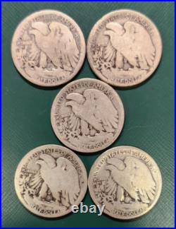 Lot of 5 Key/Semi-Key Walking Lib Halves Lower Grade All Readable