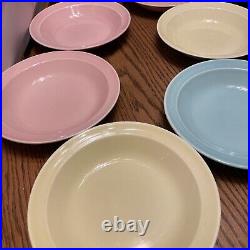 Lot of 7 LuRay Pastels yellow, pink, blue & Green 7 7/8 Rimmed Soup Bowl RARE