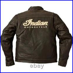 Men's Indian Brown Motorcycle Removeable Lining Genuine Cowhide Riding Jacket