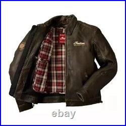 Men's Indian Brown Motorcycle Removeable Lining Genuine Cowhide Riding Jacket