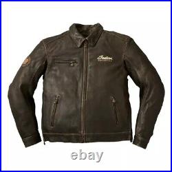 Men's Indian Brown Motorcycle Removeable Lining Genuine Cowhide Riding Jacket
