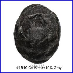 Mens Toupee French Lace Poly PU Hairpiece Wig Soft Human Hair System Replacement