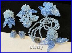 Miriam Haskell Set Rare Vintage Blue ALL Glass 5 Pc Parure Early Unsigned A15