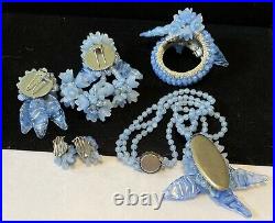 Miriam Haskell Set Rare Vintage Blue ALL Glass 5 Pc Parure Early Unsigned A15