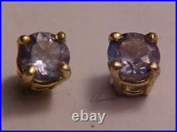 NATURAL GENUINE. 42ct RUSSIAN ALEXANDRITE EARRINGS THREADED POSTS 14K YEL. GOLD