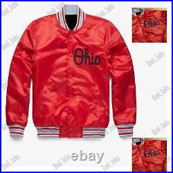 NCAA Ohio State Buckeyes Red Satin Varsity Bomber Jacket Vintage Letterman
