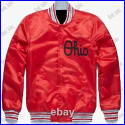 NCAA Ohio State Buckeyes Red Satin Varsity Bomber Jacket Vintage Letterman