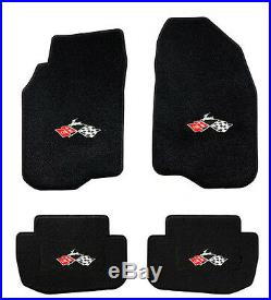 NEW! 1961-1964 Black Floor Mats Impala Crossed Flags Embroidered Logo set All 4