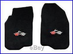 NEW! 1961-1964 Black Floor Mats Impala Crossed Flags Embroidered Logo set All 4