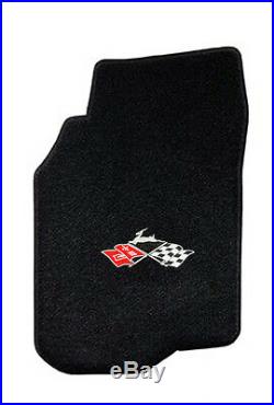 NEW! 1961-1964 Black Floor Mats Impala Crossed Flags Embroidered Logo set All 4