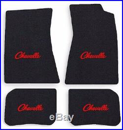 NEW! 1968-1972 CHEVELLE Floor Mats Black Carpet Embroidered Red Script Logo All